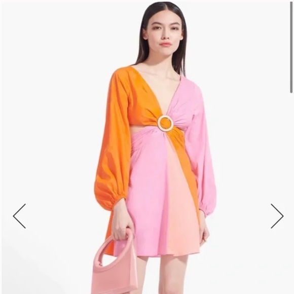 STAUD Gulf A-Line Cutout Dress Orange & Pink - Picture 4 of 14
